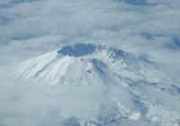 A view from above of the snow covered Mt. St. Helens.