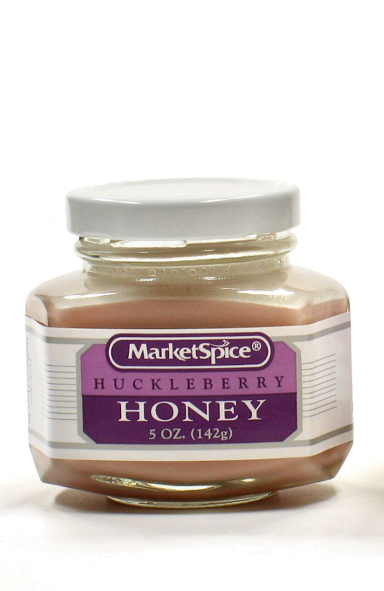 5 ounce jar of market spice huckleberry honey
