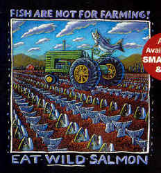 Fish are not for Farming Eat Wild Salmon t-shirt by Ray Troll