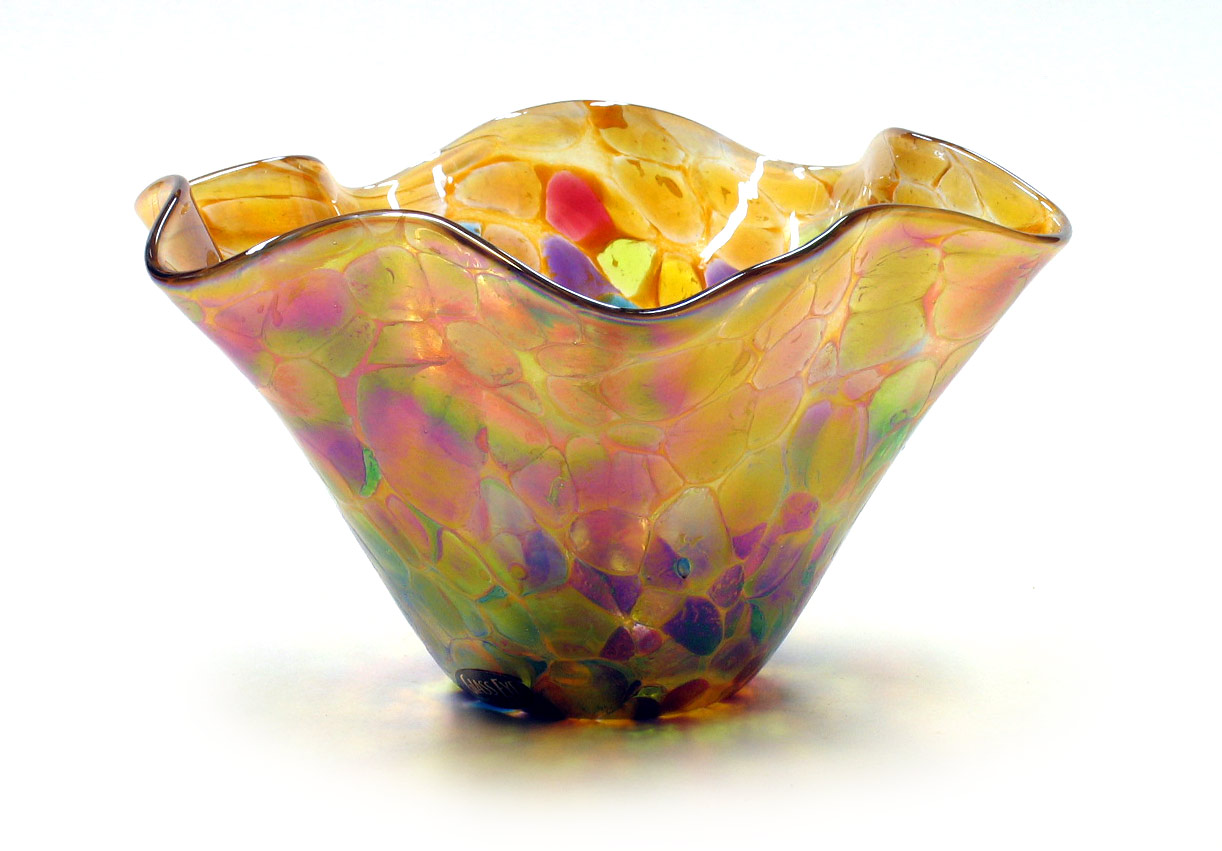 An Island Amber Mini-Wave Bowl is approximately 6 inches in diamter. Makes a beautiful gift.